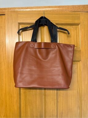 United Colors Of Benetton Black/Brown reversible “Leather” Tote with Logo Strap